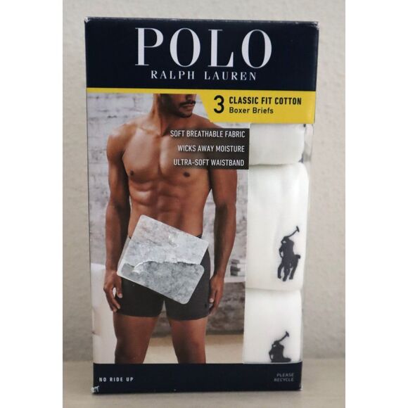Polo Ralph Lauren NCBBP3-WHD Men's Sz L White Classic Cotton Boxer Briefs 3-Pk - Picture 1 of 6